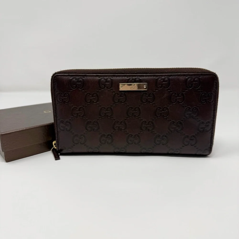 Gucci Dark Brown Guccissima Leather Zip Around Wallet with Box - Picture 2 of 12
